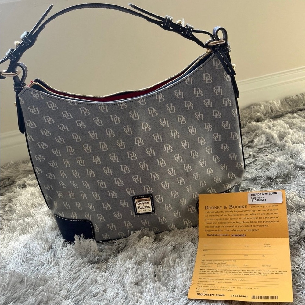 Rare! Dooney & Bourke Large Erica Signature Monogram Hobo Bag Blue